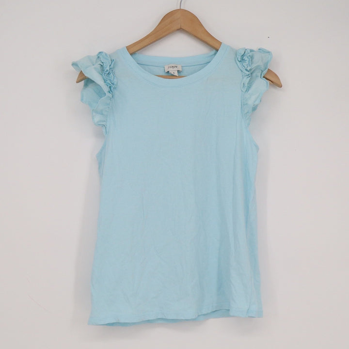 J.Crew Womens Light Blue Cotton Ruffle Cap Sleeve T-Shirt Size S