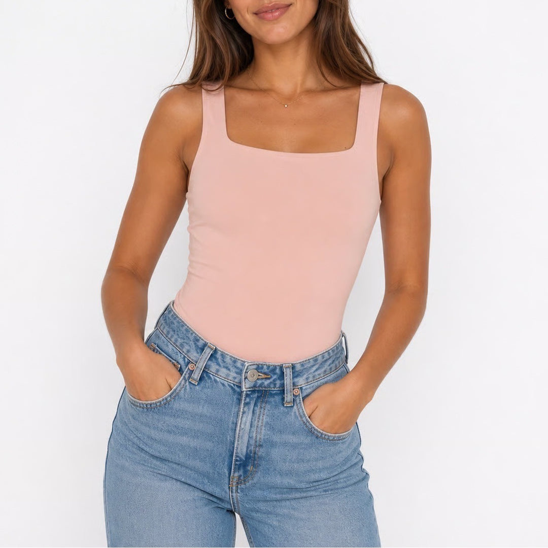 Old Navy Womens Small Peach Pink Square Neck Sleeveless Cotton Blend Bodysuit