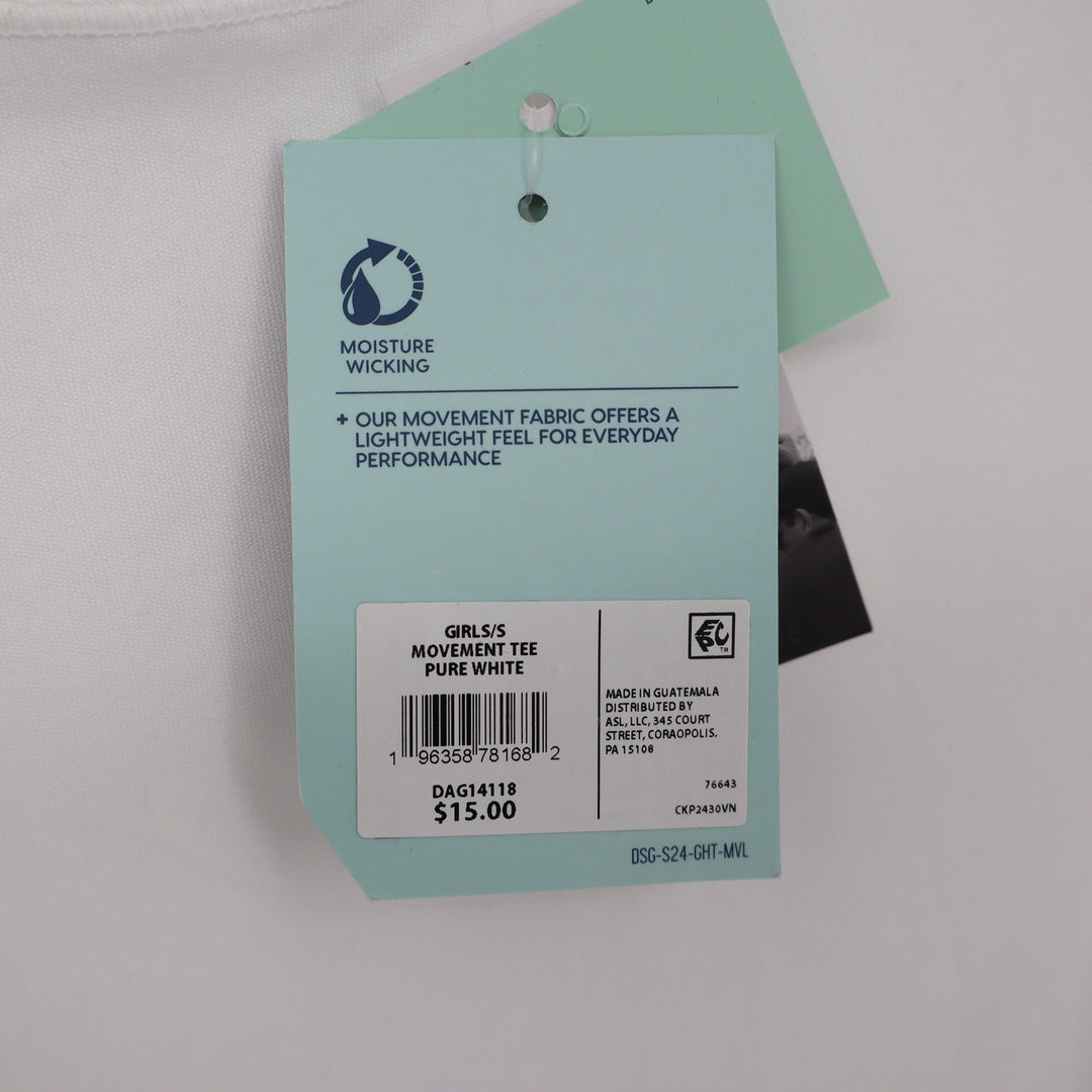 DSG Girls Movement Tee Pure White Athletic Short Sleeve Shirt Size S 8-9