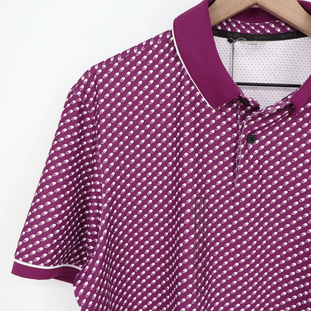 VRST Mens Contrast Printed Polo Shirt Black Cherry Roll Repeat Large NEW