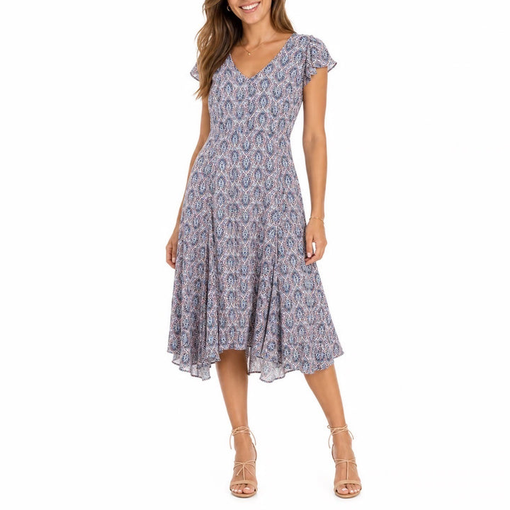 Scoop Womens XXL Multi Color Medallion Paisley V-Neck Midi Dress