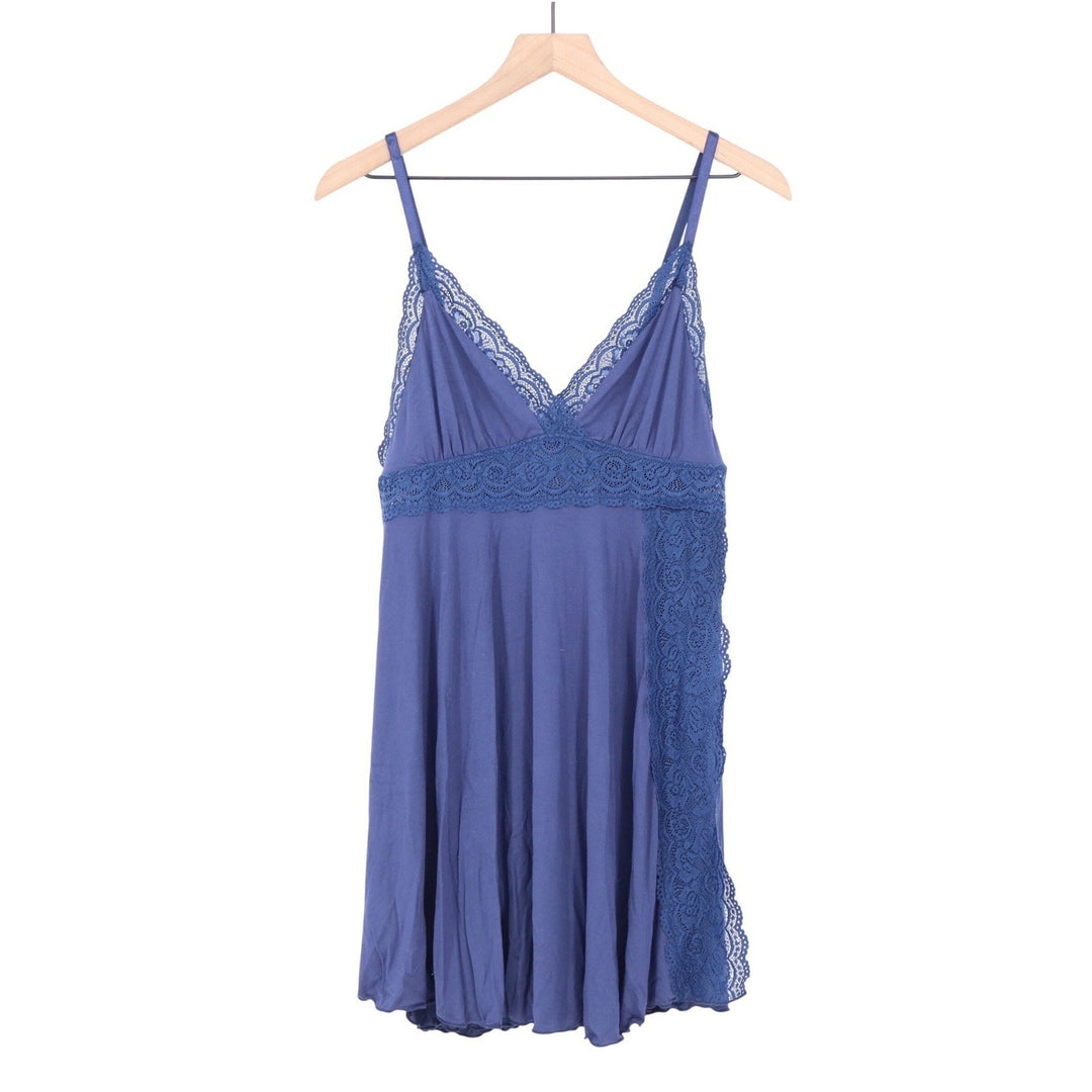 BemorRun Blue Lace Trim Chemise Nightgown Adjustable Straps Size L KLD 4294