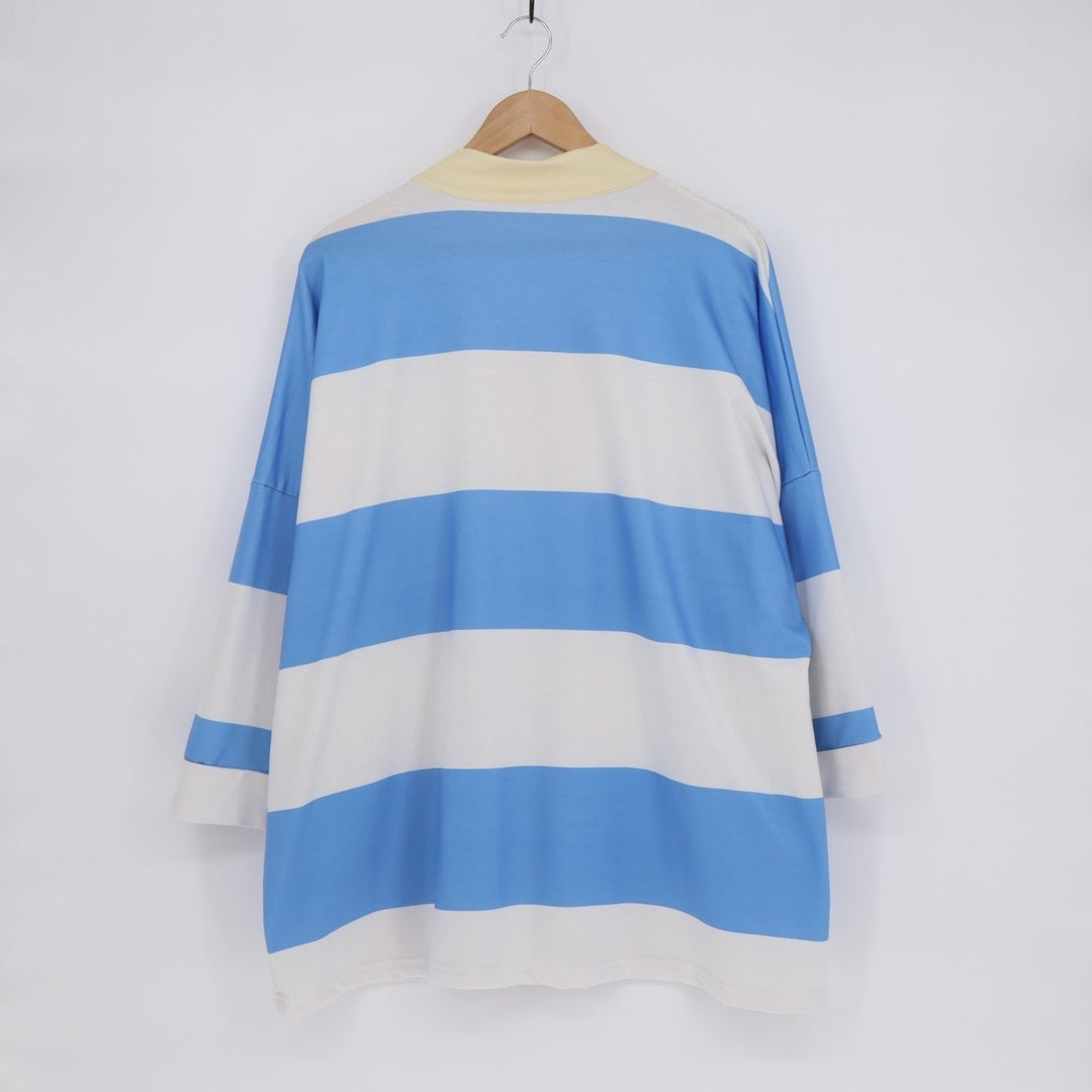 Sweatshirts Women Large White Blue Striped Half Zip Drop Shoulder Short Sleeve