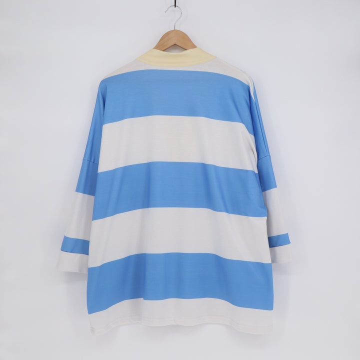 Sweatshirts Women Large White Blue Striped Half Zip Drop Shoulder Short Sleeve