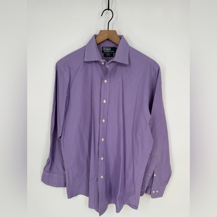 Polo Ralph Lauren Men's Plaid Long Sleeve Purple Button Down Shirt Size 16.5
