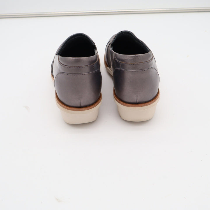Dansko Fawna Pewter Metallic Leather Slip On Wedge Shoes Womens Size 36