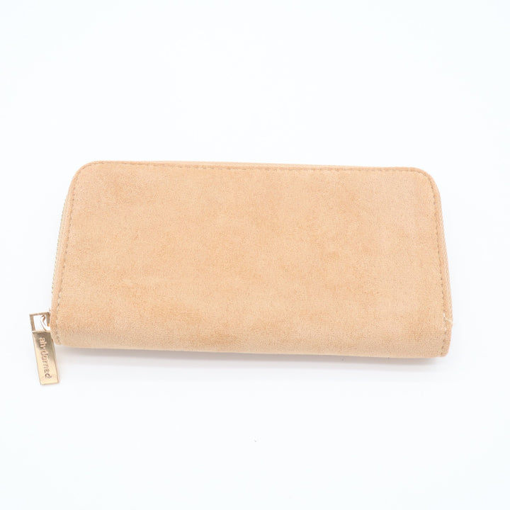Ahdorned Womens Wallet Beige Suede Zip Around Credit Card Slots Purse