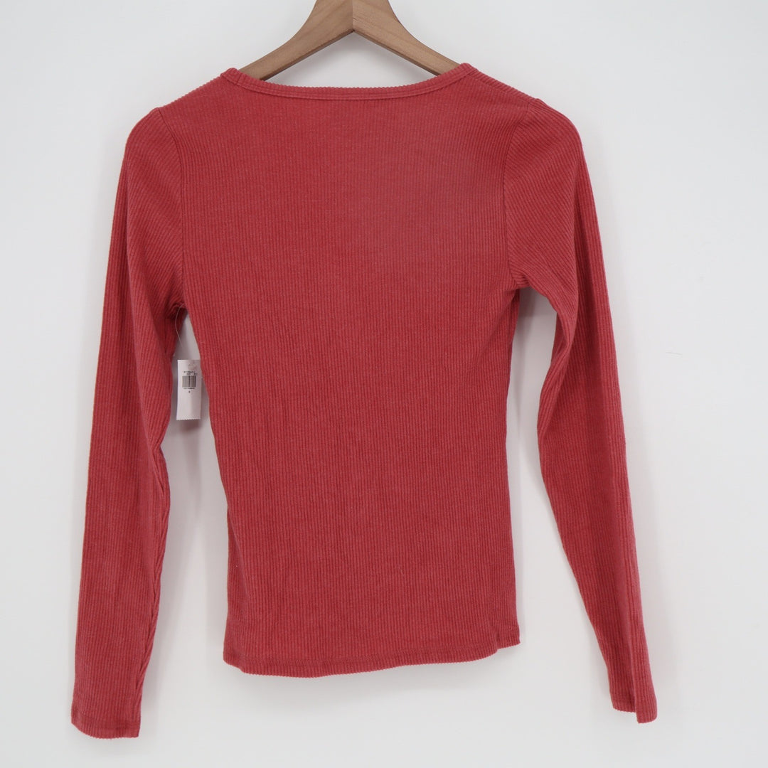 Old Navy Plush Tee Ribbed V-Neck Long Sleeve Top Red Pink Small