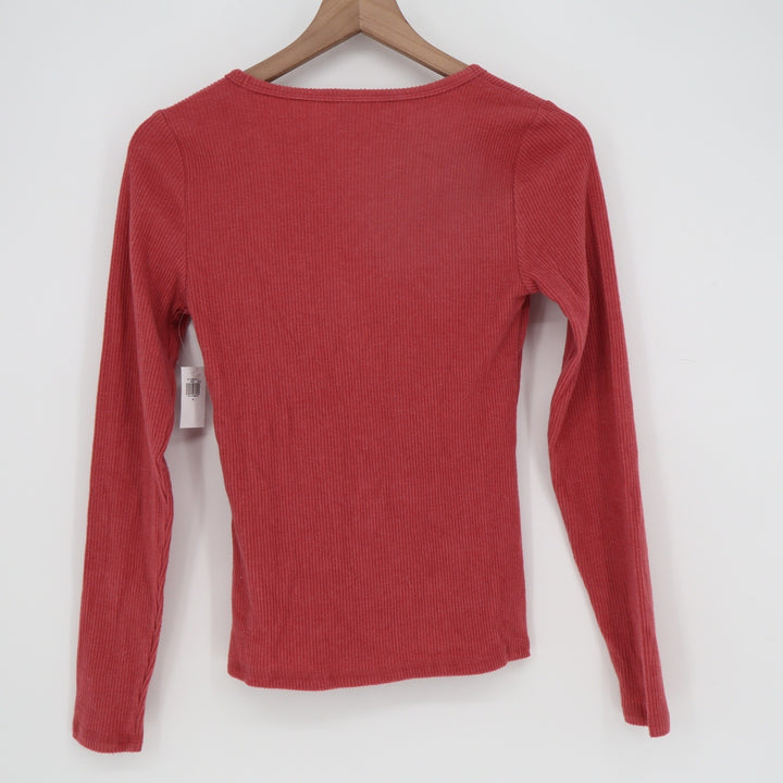 Old Navy Plush Tee Ribbed V-Neck Long Sleeve Top Red Pink Small