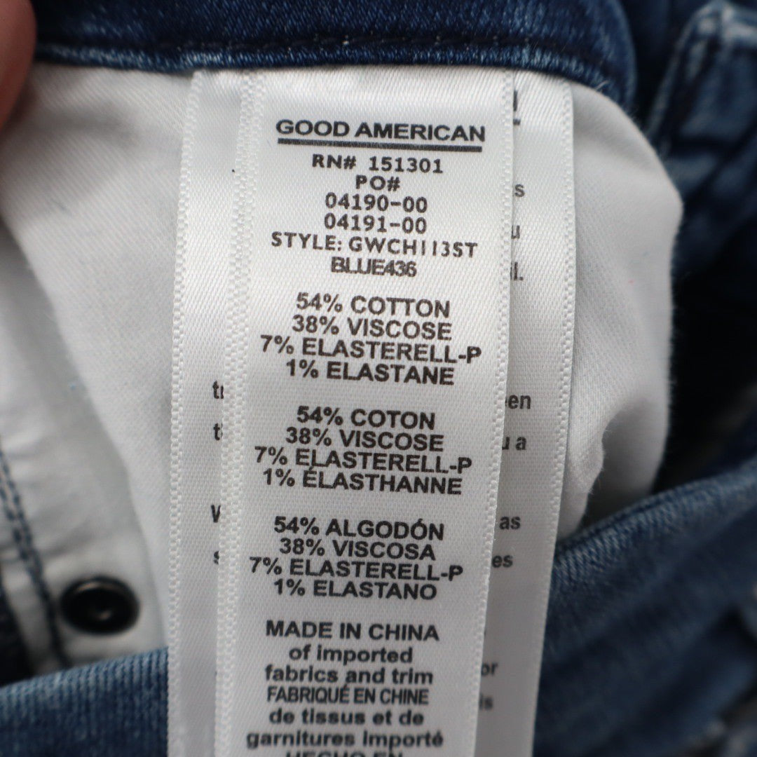 GOOD AMERICAN Good Waist High Rise Skinny Jeans Distressed Raw Hem Size 0 25
