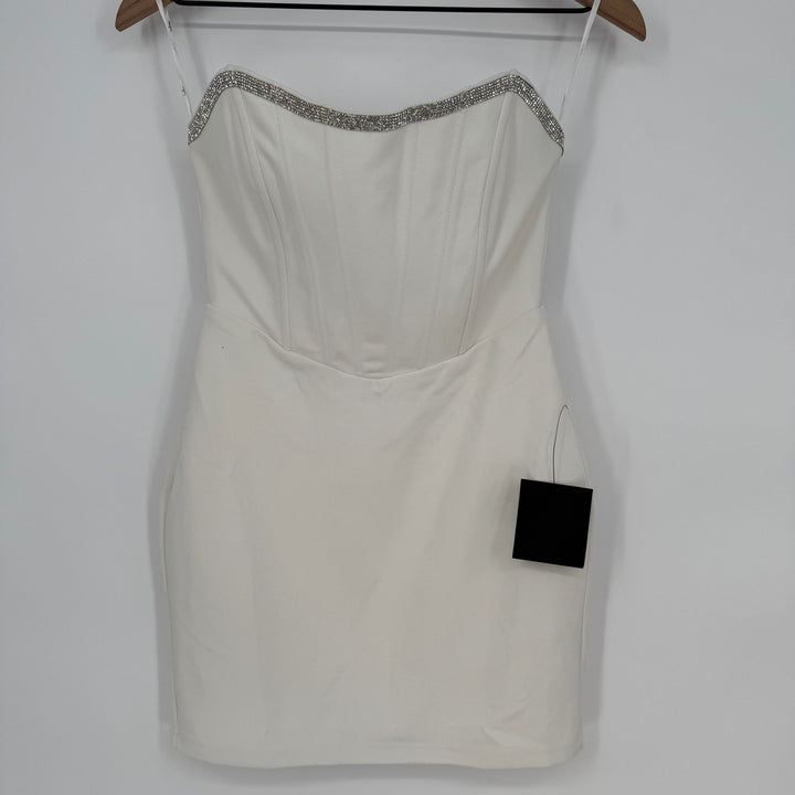 Lulus Sparkly Finesse White Rhinestone Strapless Bustier Mini Dress Size S