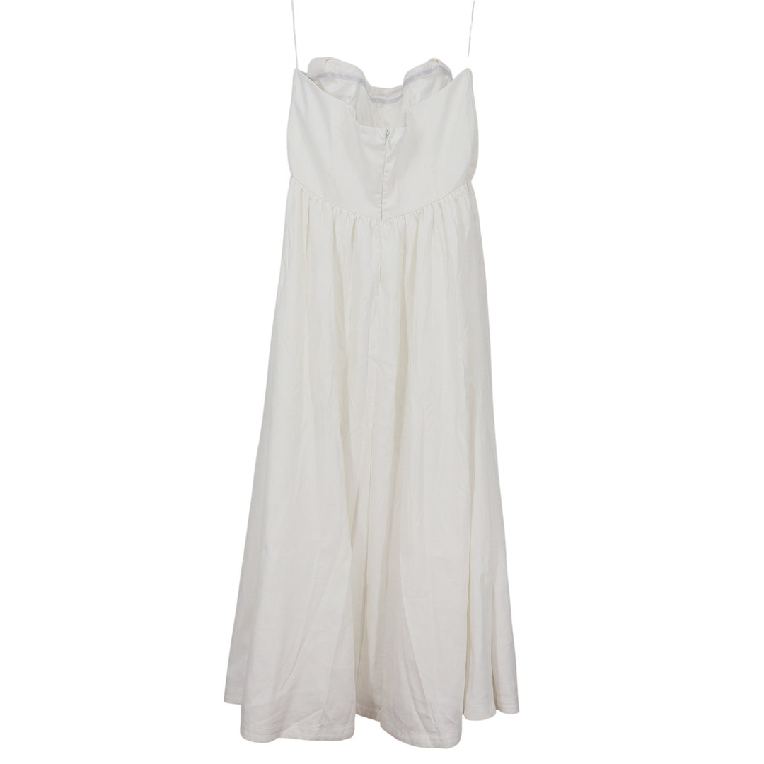 Showpo Jeannie Maxi Dress Off White Corset Panel High Split Strapless US 16 NEW