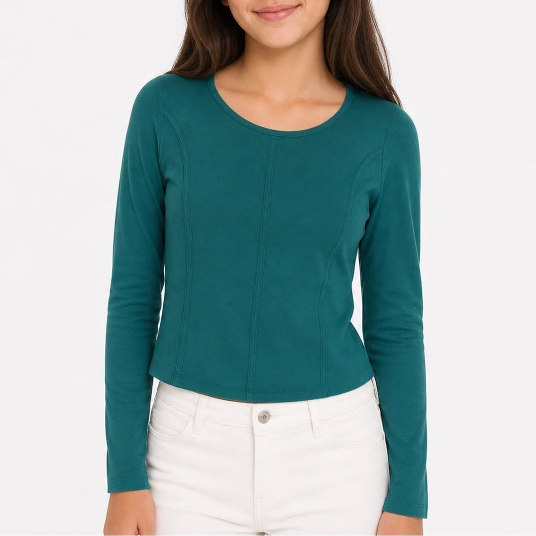 Art Class Girls XXL 16/18 Teal Green Long Sleeve Paneled Seam Top Scoop Neck