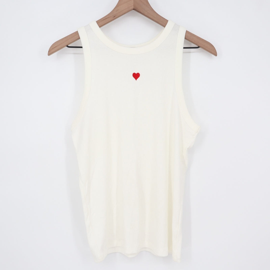 A New Day Tank Top Womens Large White Ribbed Knit Round Neck Yoga Running Active