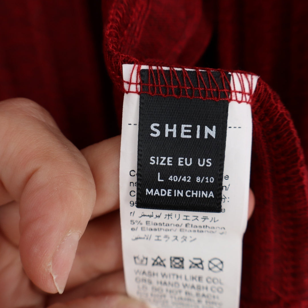 Shein Cardigan Sweater Women Large Burgundy Tight Knit Ribbed Stretch Open Front