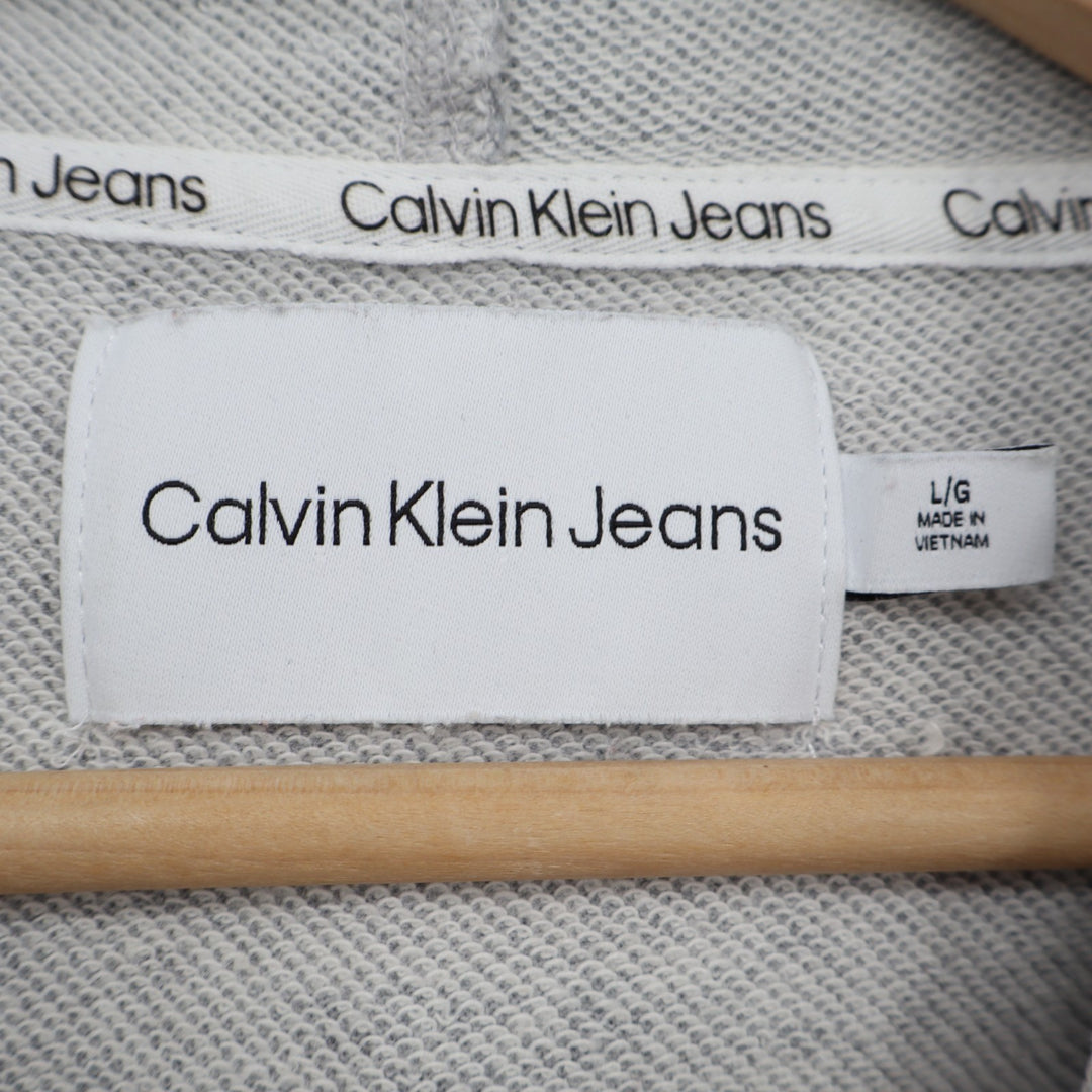 Calvin Klein Jeans Hoodie Womens Large Heather Gray Cotton Long Sleeve Pullover