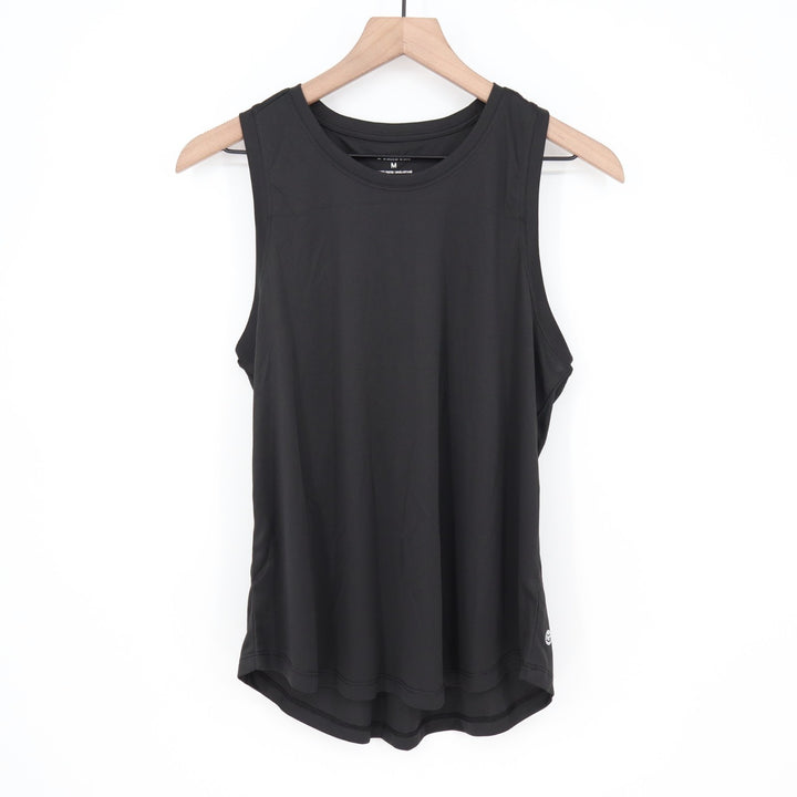 Gradual Tank Top Women's Medium Black Stretch Pleated Crew Neck Wide Straps
