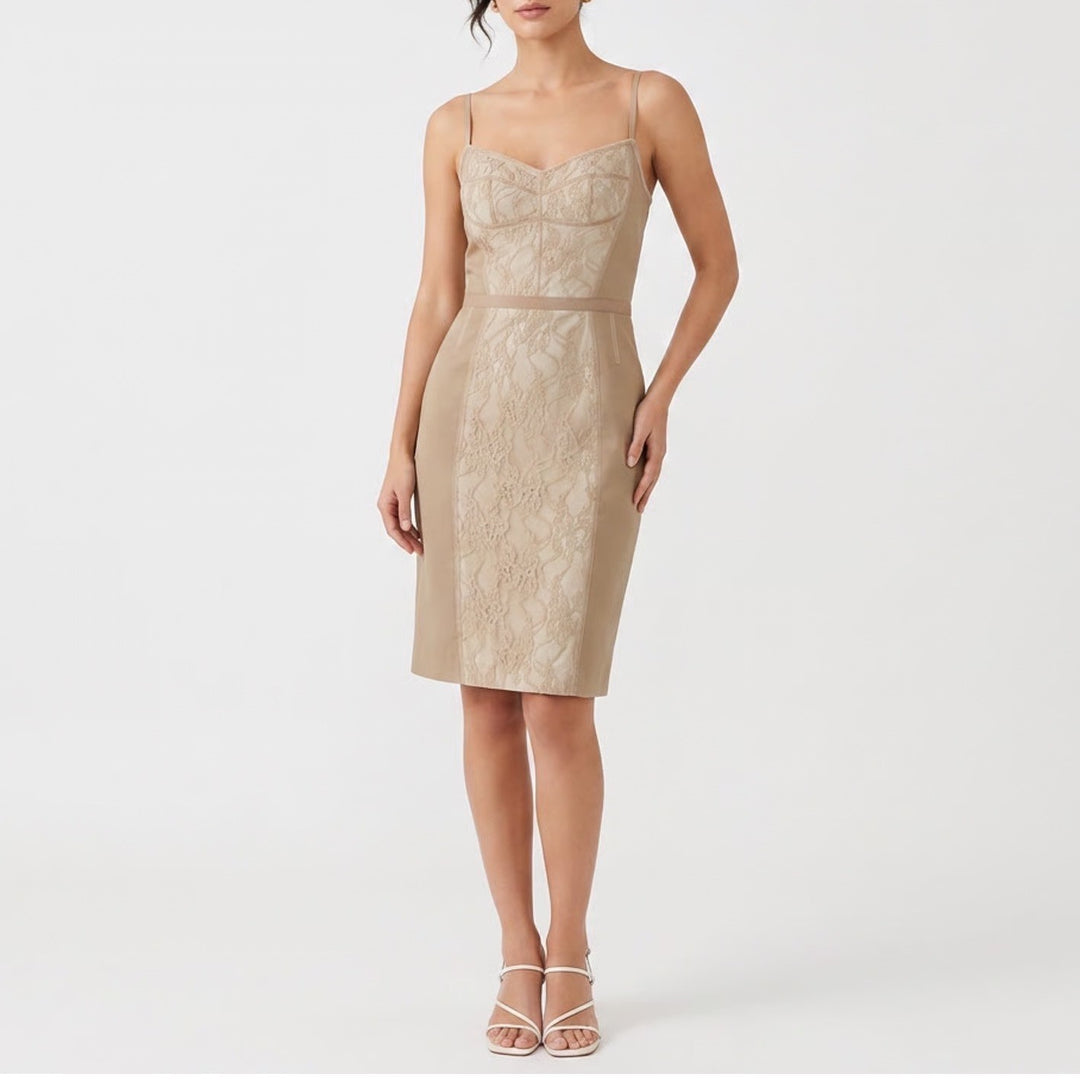 New York & Company Collection Tan Lace Front Sheath Dress Size 14 Sleeveless