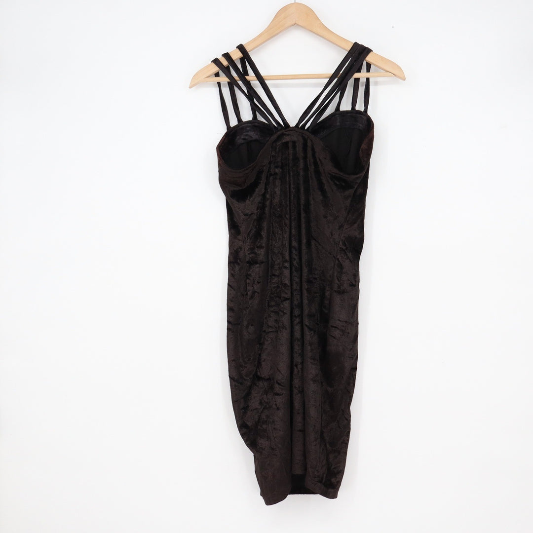 YES Clothing Co Brown Crushed Velvet Multi Strap Bodycon Dress Large