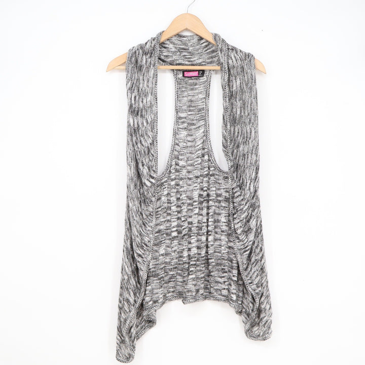 Say What Womens Space Dye Racerback Vest Draped Open Front Cardigan Black M