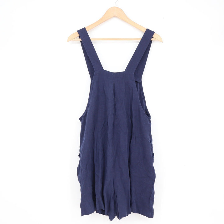 Navy Blue Linen Blend Short Overalls Romper Bib Front S