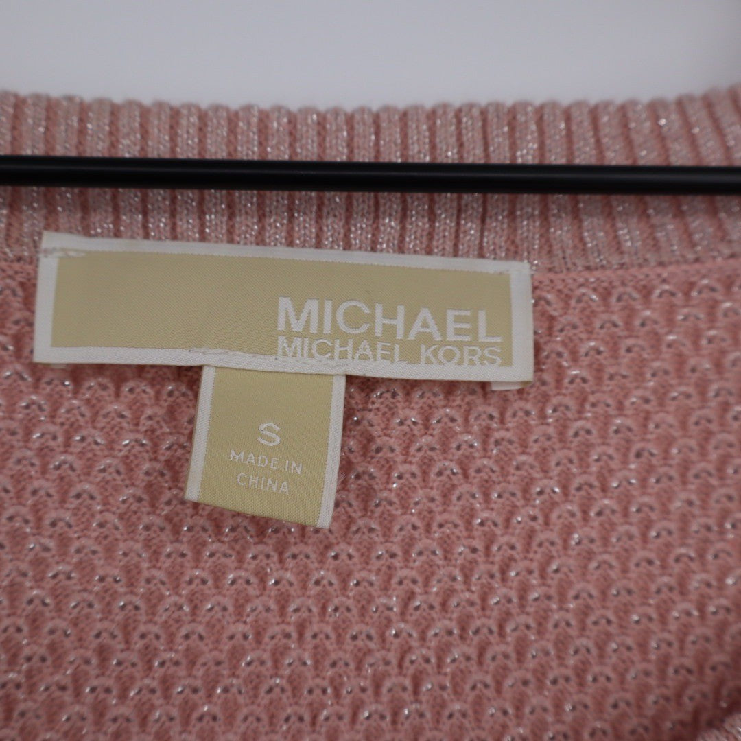 Michael Kors Pink Cold Shoulder Sweater Metallic Knit Pullover Size S