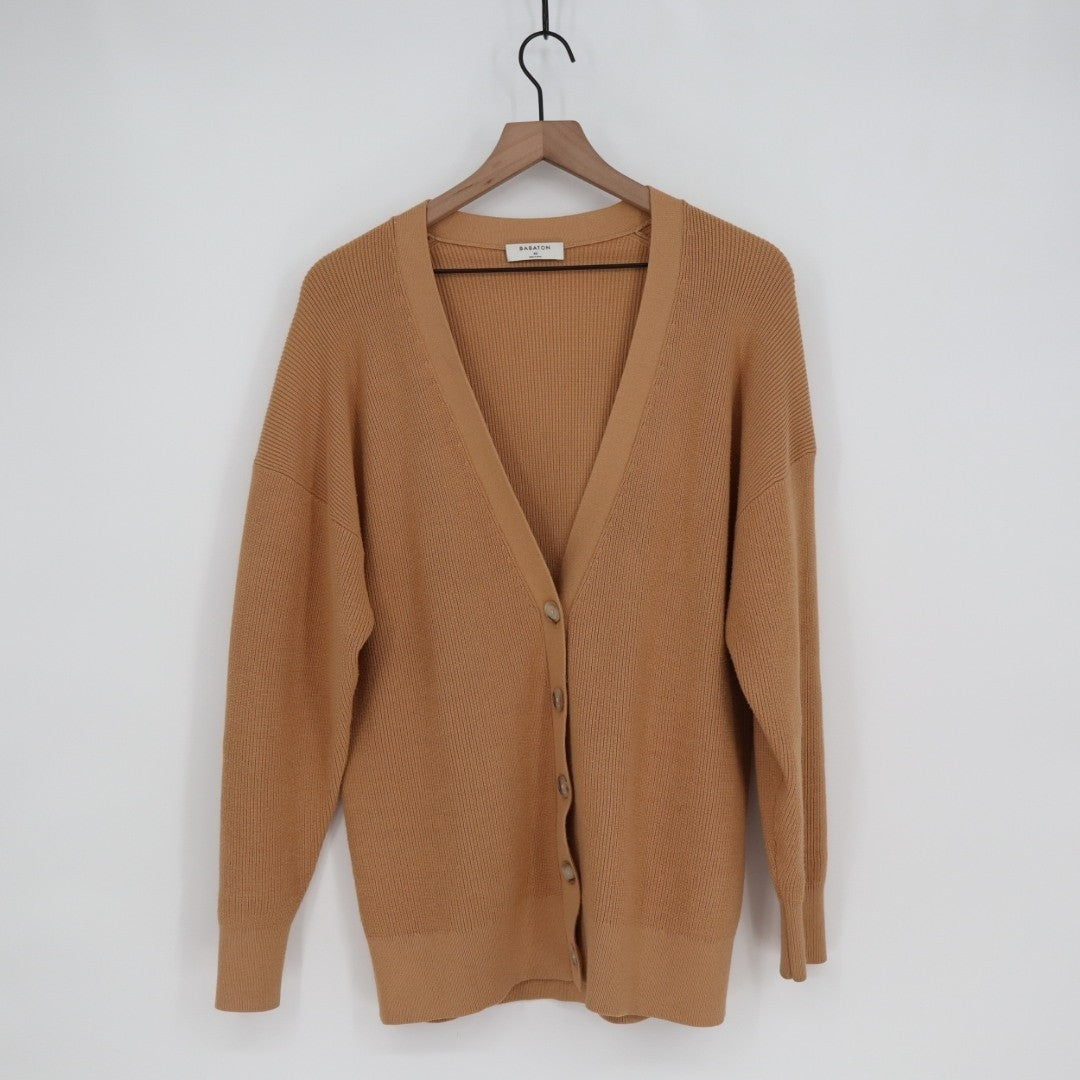 Babaton Cardigan Sweater Womens XS Rust Ribbed Knit Button Front Long Sleeve