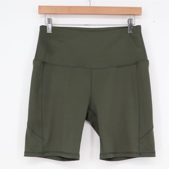 LegEnd Womens High Waisted Biker Shorts Olive Green Side Pockets Size Large