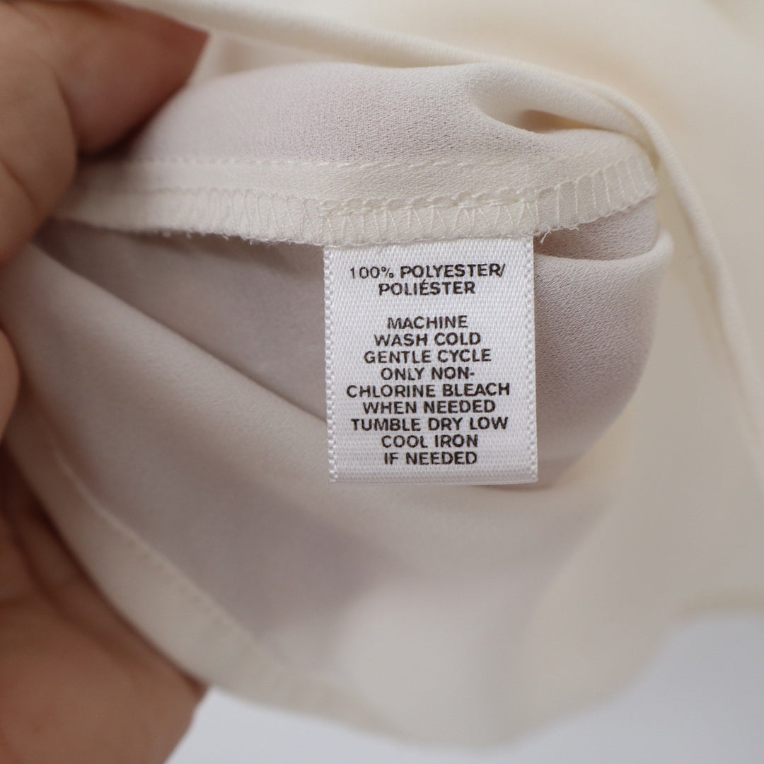 Ann Taylor Loft Cream Black Peter Pan Collar Pleated Blouse Short Sleeve M