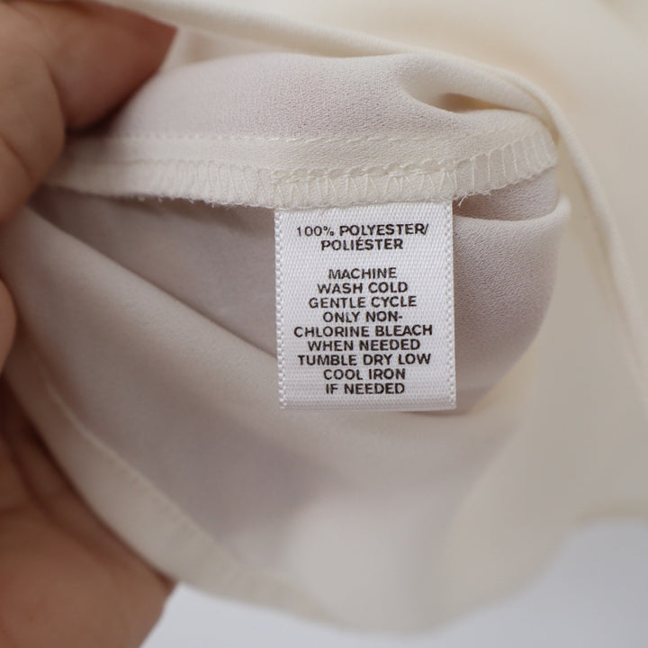 Ann Taylor Loft Cream Black Peter Pan Collar Pleated Blouse Short Sleeve M