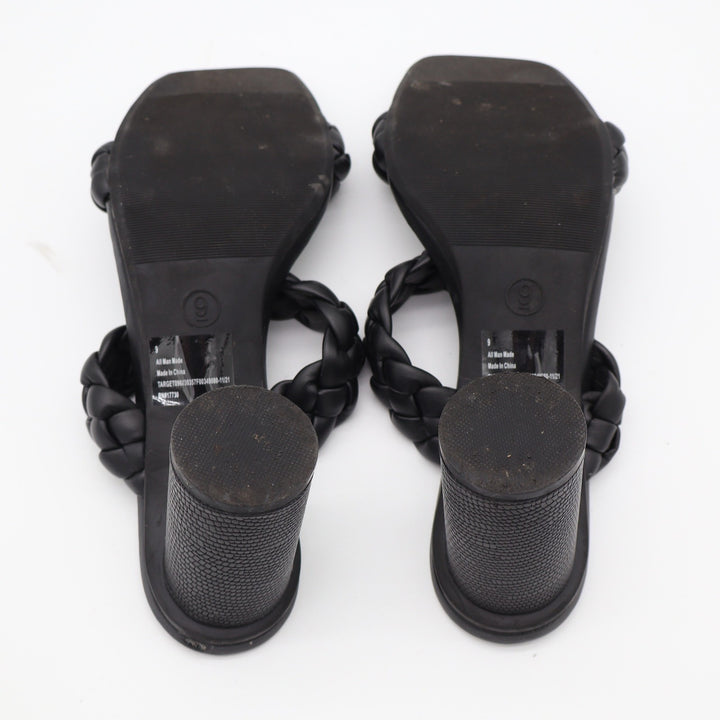 A New Day Womens Black Braided Double Strap Block Heel Mule Sandals Size 9
