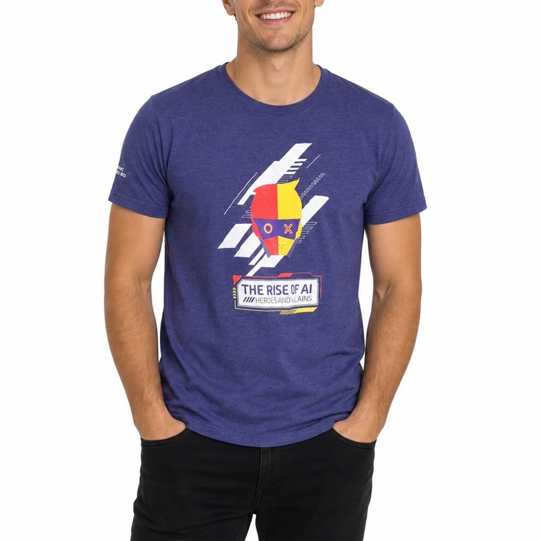 Next Level Stanford Cyberfest The Rise of AI Heroes Villains Purple Tee Small