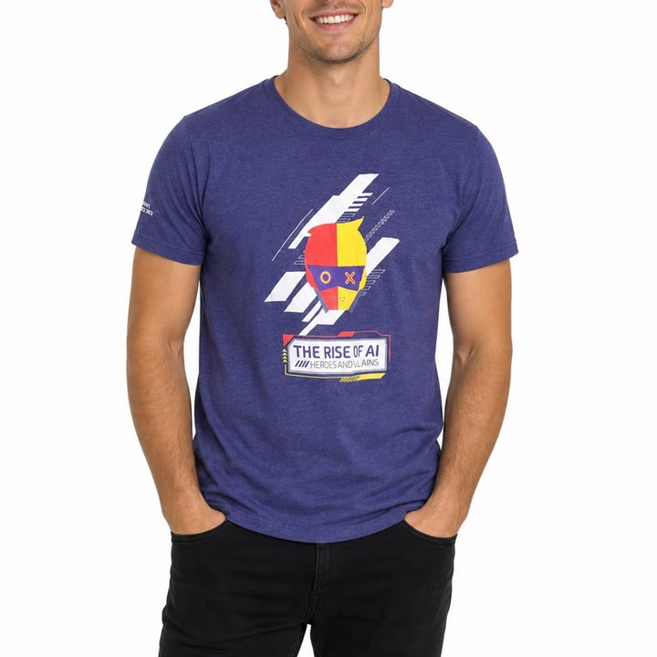 Next Level Stanford Cyberfest The Rise of AI Heroes Villains Purple Tee Small