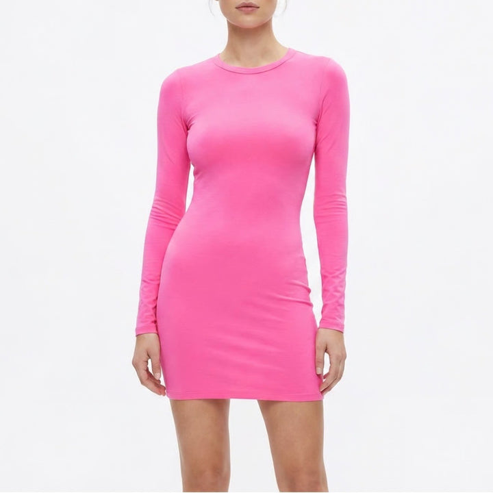 Naked Wardrobe Hot Pink Long Sleeve Bodycon Mini Dress L