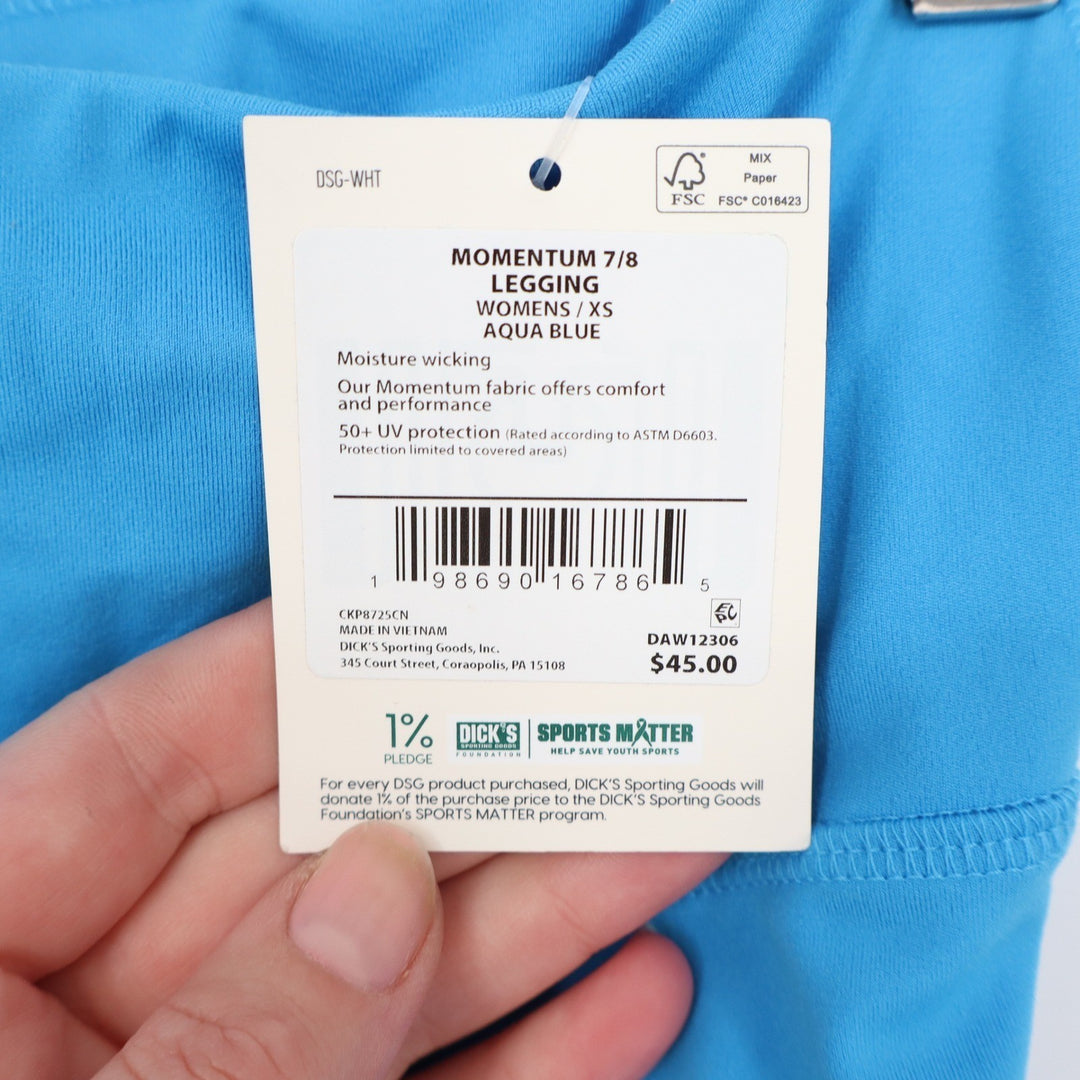 DSG Momentum 7/8 Legging Womens XS Aqua Blue High Rise Pockets NEW