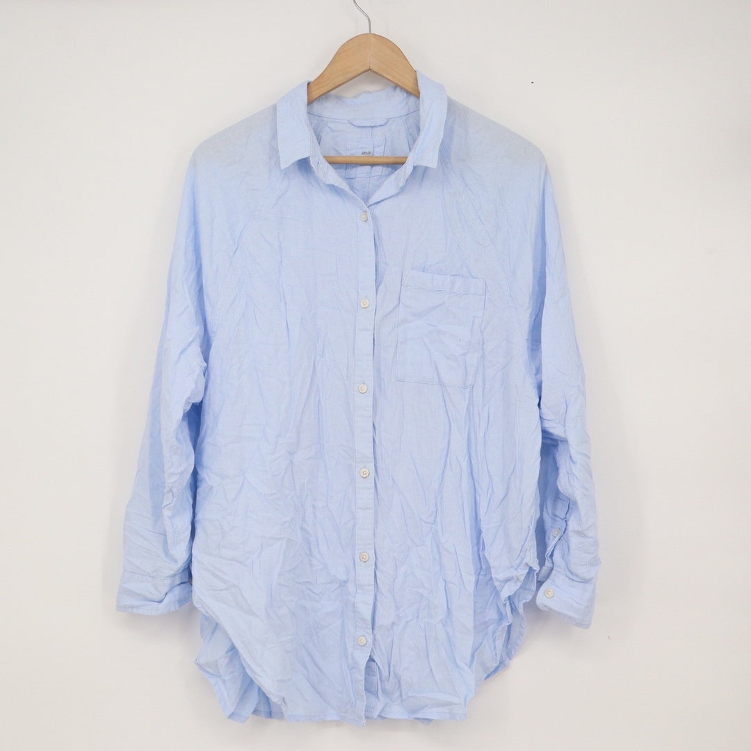 Aerie Light Blue Linen Blend Button Down Shirt Long Sleeve XS