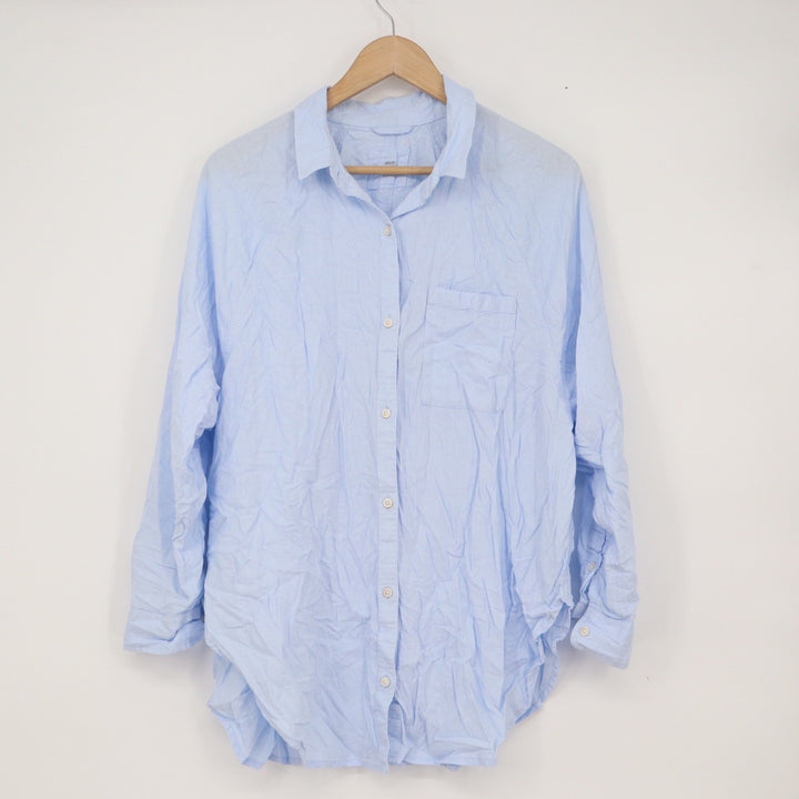 Aerie Light Blue Linen Blend Button Down Shirt Long Sleeve XS