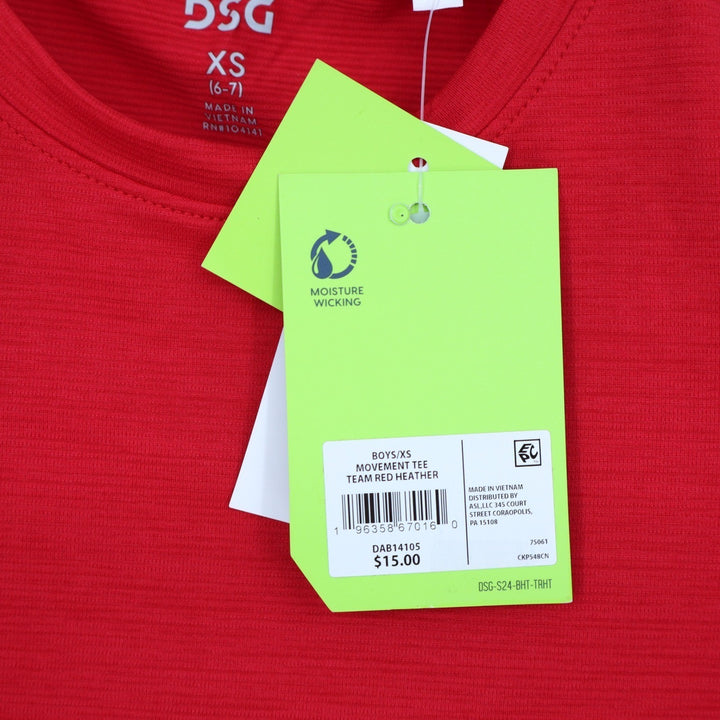 DSG Boys XS 6-7 Movement Tee Team Red Heather Moisture Wicking Shirt