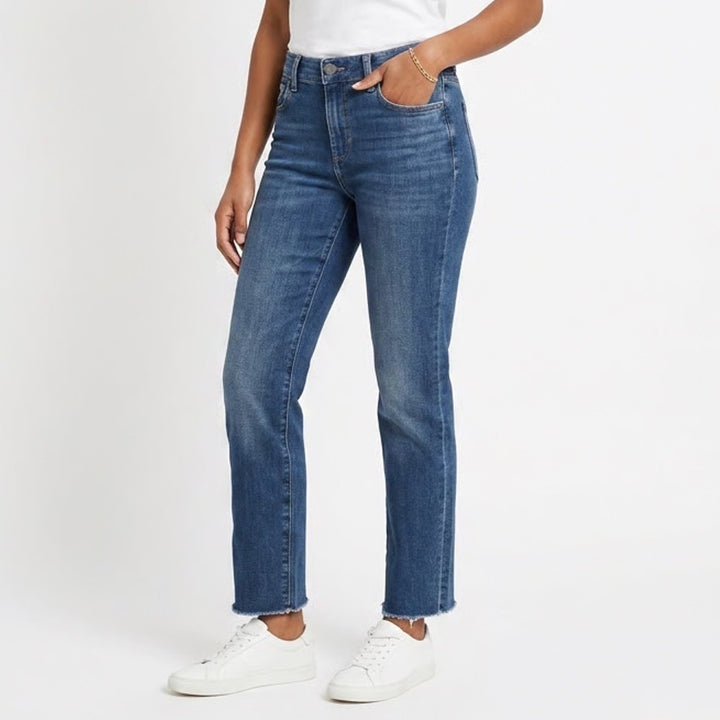 DL1961 Mara Straight Leg Mid Rise Raw Hem Blue Jeans Size 26 DL Performance