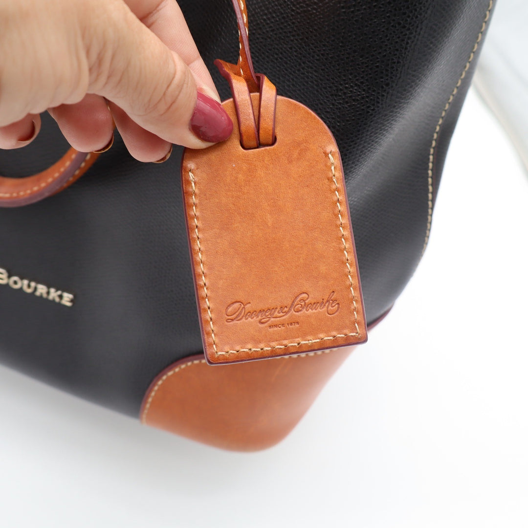 Dooney & Bourke Tote Bag Womens Large Pebble Leather Black Tan Classic Excellent
