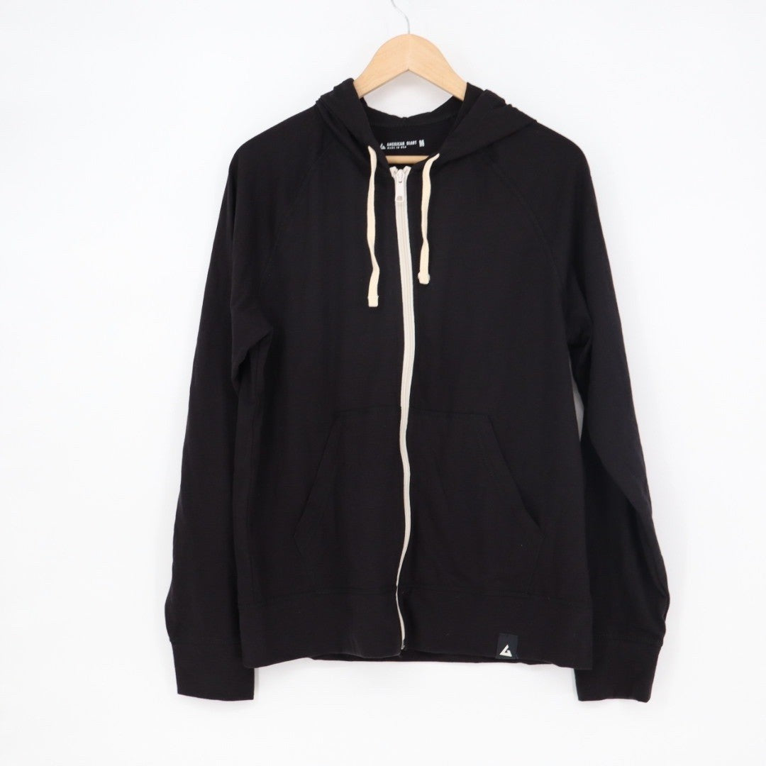 American Giant Full Zip Hoodie Black Made in USA Raglan Sleeve Size M