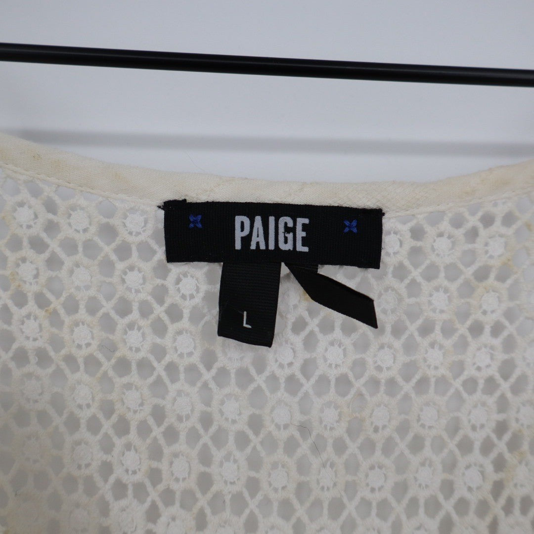 PAIGE Cream Lace Trimmed V Neck Dress Size L Lightweight Cotton Drawstring Waist