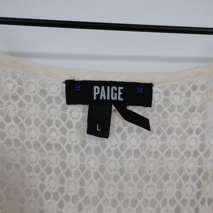 PAIGE Cream Lace Trimmed V Neck Dress Size L Lightweight Cotton Drawstring Waist