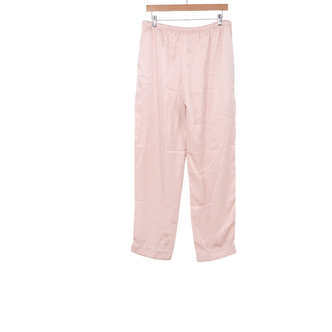 Yimanie Pajama Set Women XL Pinstripe Pink Metallic Button-down Excellent