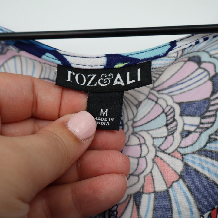Roz Ali Cold Shoulder Ruffle Dress Medium Floral Print Blue Pink Green