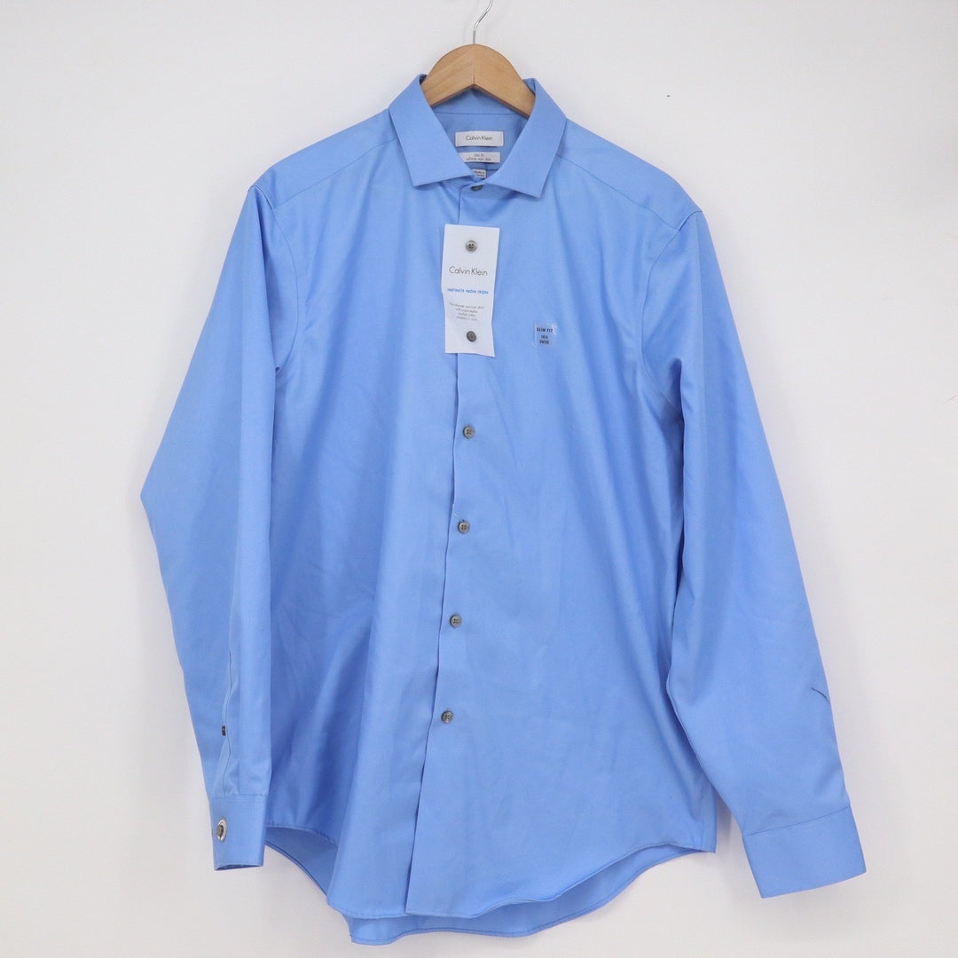 Calvin Klein Mens Slim Fit Infinite Non-Iron Dress Shirt Blue 16.5 34/35