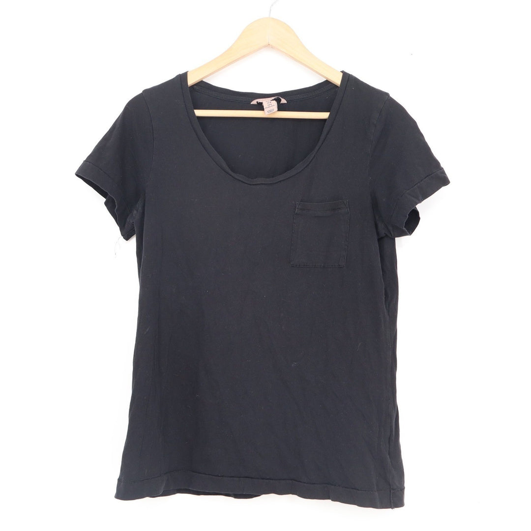 HM Black Organic Cotton Scoop Neck Pocket T-Shirt Size 6 Short Sleeve Basic Tee