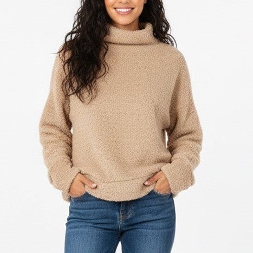 New In Fuzzy Fleece Mock Neck Long Sleeve Casual Pullover Top Size M