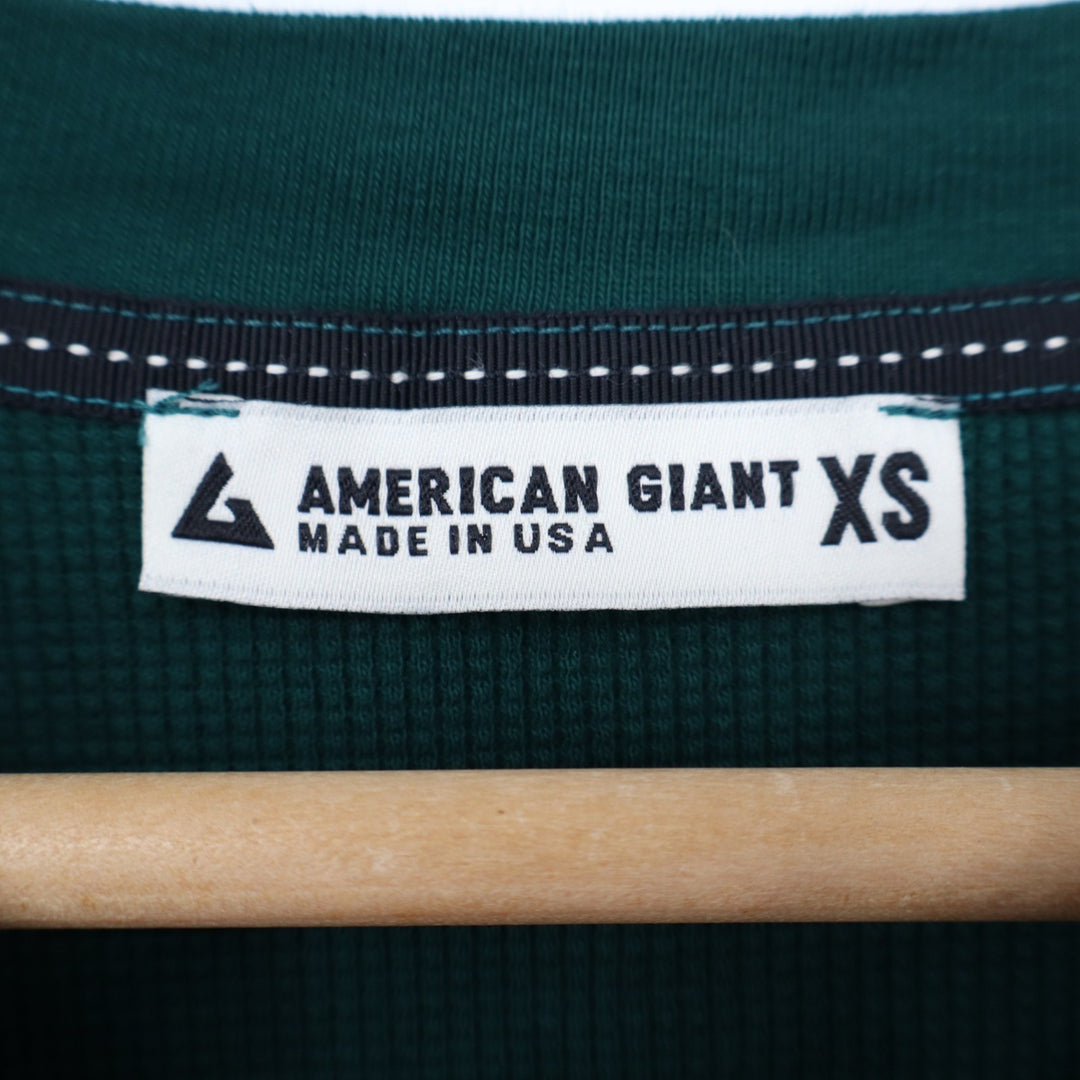 American Giant Thermal T-Shirt Womens XS Green Waffle Knit Curved Hem Crew Neck