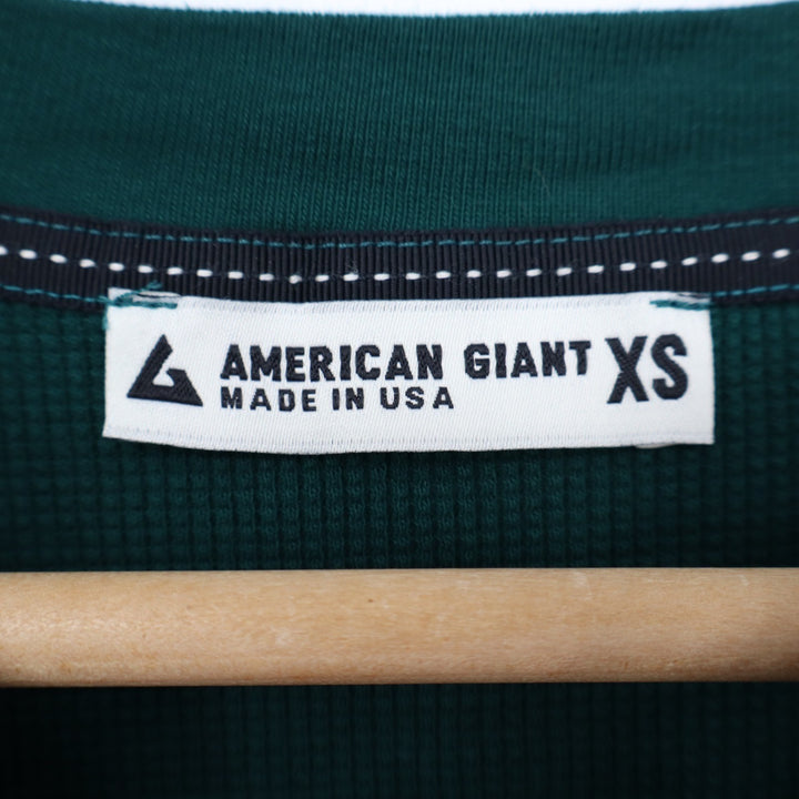 American Giant Thermal T-Shirt Womens XS Green Waffle Knit Curved Hem Crew Neck